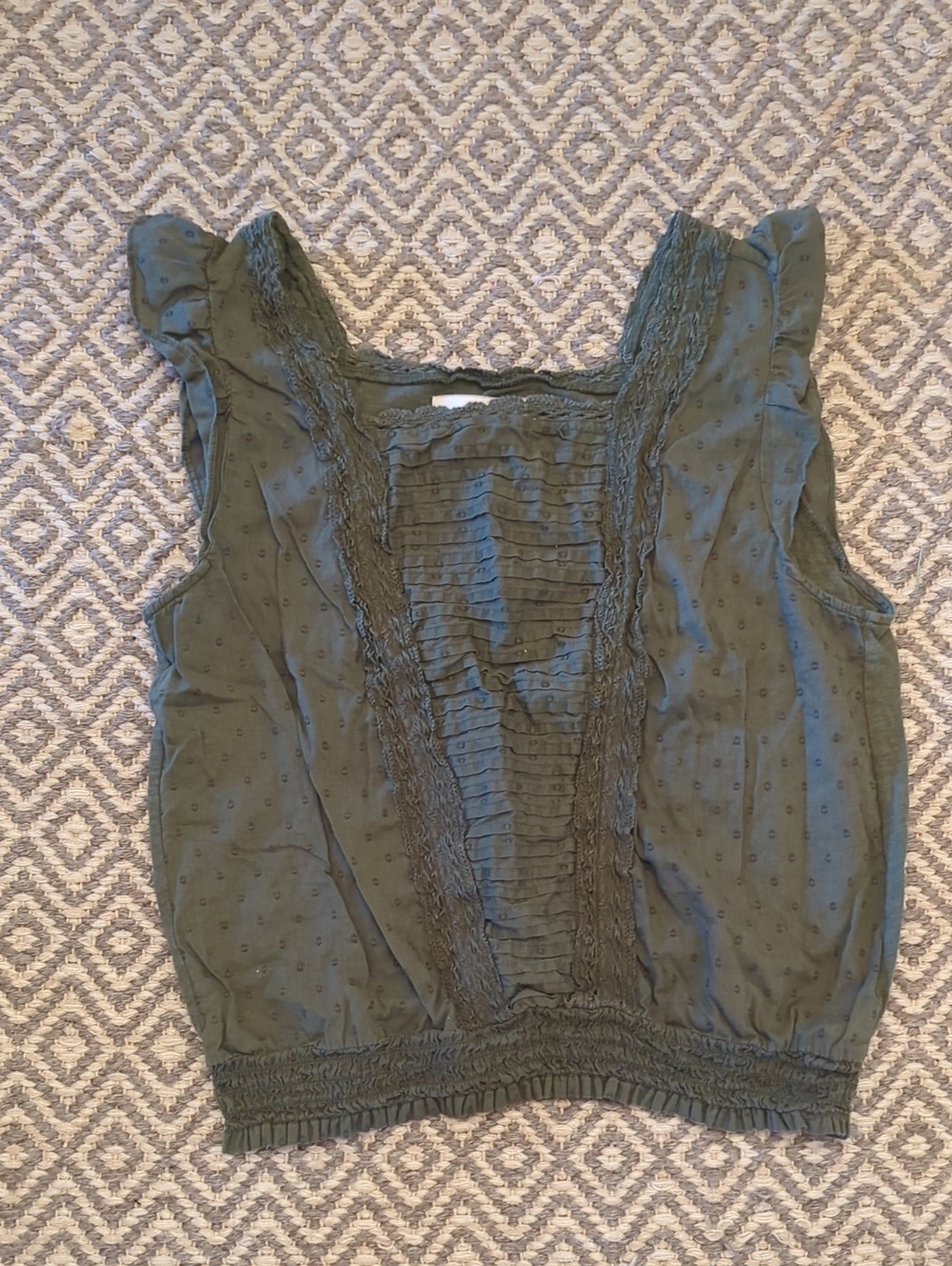 Lucky Brand Women’s Olive Green Ruffled Sleeveless Top Medium